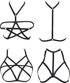 4 Pcs Women Strappy Harness Hollow Out Body Cage Bra Pentagram Top Cupless Sexy Lingerie Plus Size for Women