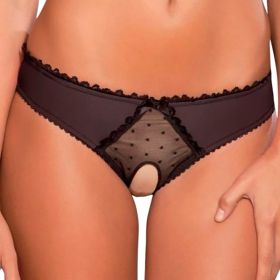 Panties Women Open Crotch Mesh Sexy Bowknot Hallow Out Erotic Lingerie Low Waist Crotchless Panties Women panties for sex (Color: Negro, size: S)