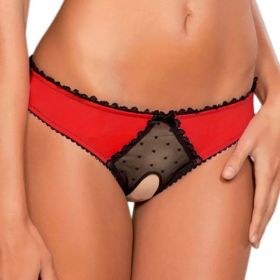 Panties Women Open Crotch Mesh Sexy Bowknot Hallow Out Erotic Lingerie Low Waist Crotchless Panties Women panties for sex (Color: Red, size: L)