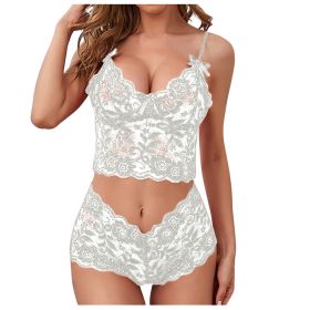 Sexy Women Lingerie Set Thin Lace Flower Printed Underwear Suit Female Adjustable Shoulder Strap Triangle Cup Bralettle (Color: white set, Cup Size: 3XL)