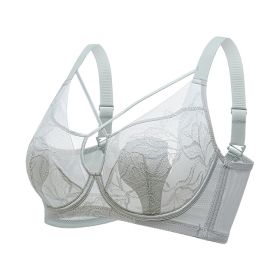 Plus Size Madam Bras Lace Sheer Unpadds Bra See Through Sexy Lingerie Underwear (Color: Silver, size: 42/95)