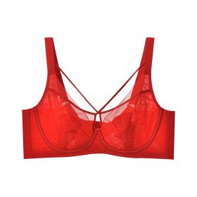 Plus Size Madam Bras Lace Sheer Unpadds Bra See Through Sexy Lingerie Underwear (Color: Red, size: 34/75)