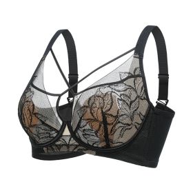 Plus Size Madam Bras Lace Sheer Unpadds Bra See Through Sexy Lingerie Underwear (Color: Black, size: 38/85)