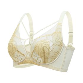 Plus Size Madam Bras Lace Sheer Unpadds Bra See Through Sexy Lingerie Underwear (Color: Beige, size: 36/80)