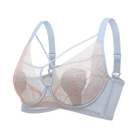 Plus Size Madam Bras Lace Sheer Unpadds Bra See Through Sexy Lingerie Underwear (Color: Blue, size: 42/95)