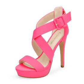 Dream Pairs Women's Sexy Super High Heels Open Toe Stilettos Platform Party Pump Thin Heel Sandals Wedding Party Shoes Woman (Color: NEON PINK NUBUCK, size: 5.5)